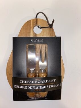 Final Touch Wood Cheese Board Set with Stainless Accents - Brown & Silver
